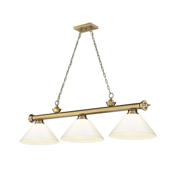 Z-Lite Cordon 3 Light Billiard, Rubbed Brass & White 2306-3RB-PWH - main